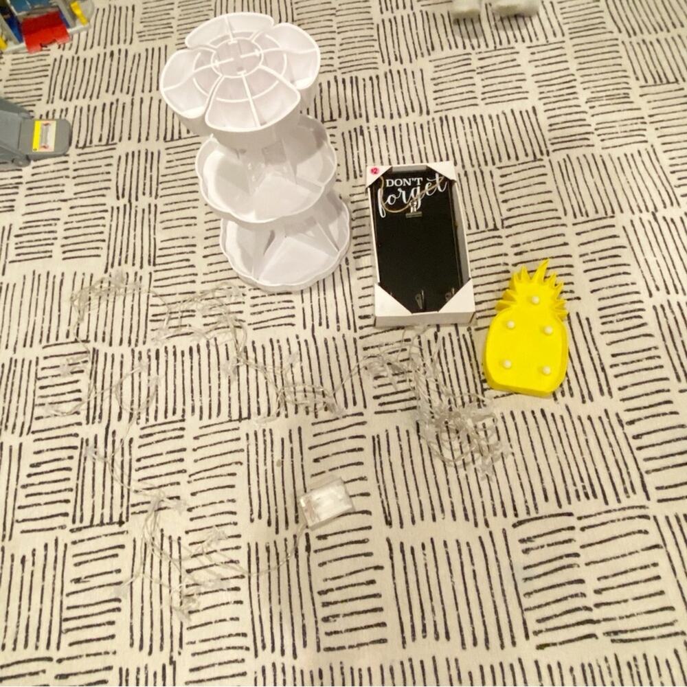 White Tiered Lazy Susan Tray and Household Items
